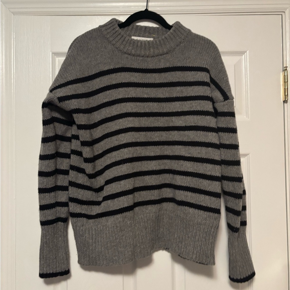 La Ligne Striped Crewneck Sweater Gray Black Cashmere  Wool Blend Size Small